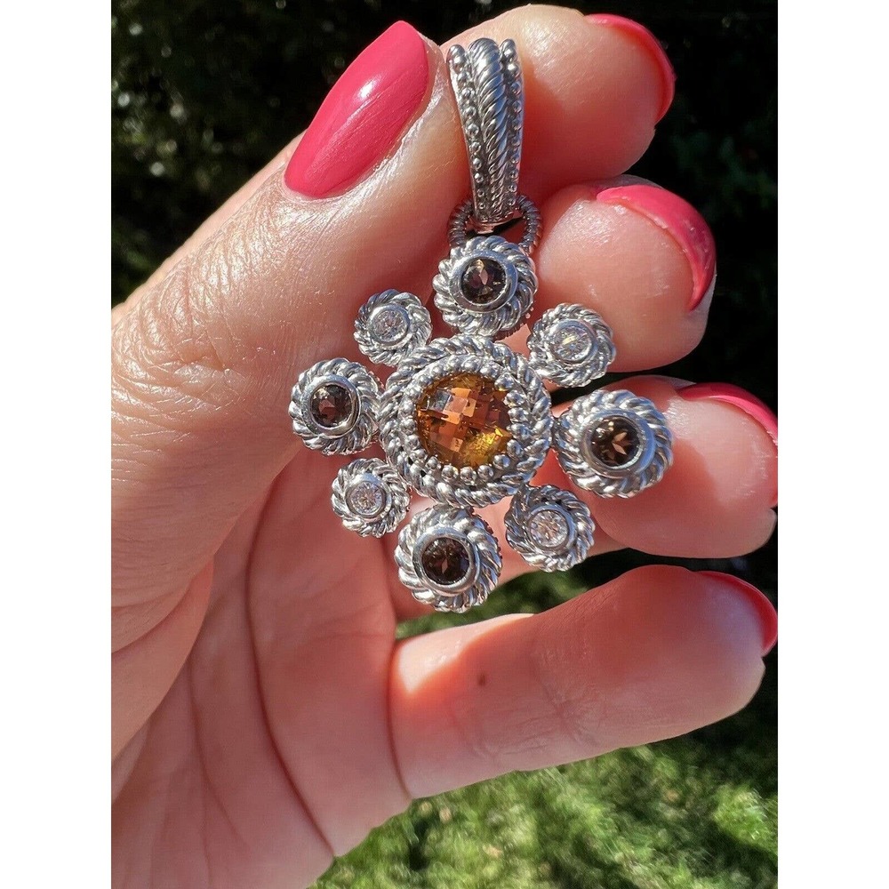 Judith Ripka Silver Pendant Mandarin Garnet